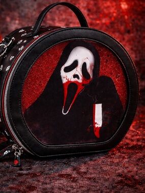 Ghost Face Crossbody Bag Red Black Round Horror Scream Purse